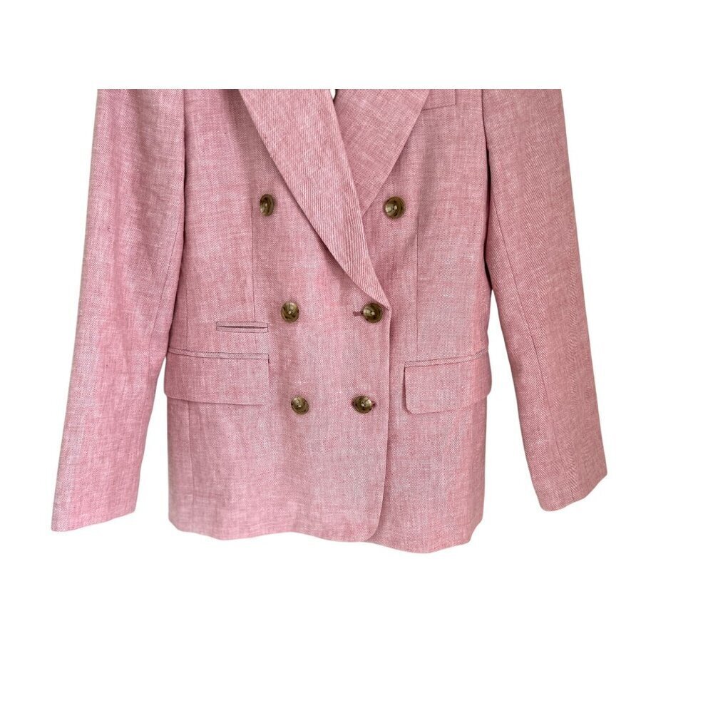 J. Crew Linen Bristol Double-Breasted Long Sleeve Casual Blazer Pink Size 2 - Picture 9 of 14